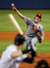 St. Louis Cardinals' Miles Mikolas pitches to Miami Marlins' Brian Anderson during the first inning of a baseball game Wednesday, June 12, 2019, in Miami. (AP Photo/Wilfredo Lee)