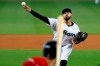 Miami Marlins' Pablo Lopez pitches to Washington Nationals' Trea Turner during the first inning of a baseball game, Sunday, Sept. 22, 2019, in Miami. (AP Photo/Wilfredo Lee)