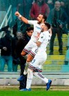 Sampdoria's forward Fabio Quagliarella, left, celebrates after scoring during a Serie A soccer match between Fiorentina and Sampdoria at the Artemio Franchi stadium in Florence, Italy, Sunday, Jan. 20, 2019. (Claudio Giovannini/ANSA via AP)