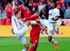 Toronto FC forward Jordan Hamilton (7) gets caught between Philadelphia Union defender Jack Elliott (3) and teammate Ray Gaddis (28) and during first half MLS soccer action in Toronto on Saturday, May 11, 2019. THE CANADIAN PRESS/Frank Gunn