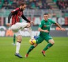 FILE - In this Saturday, Dec. 22, 2018 filer, AC Milan's Gonzalo Higuain, left, challenges for the ball with Fiorentina's Jordan Veretout during a Serie A soccer match between AC Milan and Fiorentina, at the San Siro stadium in Milan, Italy. Amid reports of an imminent move to Chelsea and a mysterious fever, Gonzalo Higuain again lost his cool against his former club in what could have been his last match for AC Milan. Higuain was on the bench for most of Wednesday's Italian Super Cup against Juventus, officially due to 