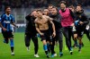 Inter Milan's Nicolo Barella celebrates after scoring his side's second goal during the Serie A soccer match between Inter Milan and Hellas Verona, at the San Siro stadium in Milan, Italy, Saturday, Nov. 9, 2019. (AP Photo/Luca Bruno)
