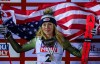 United States' Mikaela Shiffrin celebrates after winning the bronze medal in the women's giant slalom, at the alpine ski World Championships in Are, Sweden, Thursday, Feb. 14, 2019. (AP Photo/Marco Trovati)