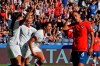 United States' Carli Lloyd, center, celebrates with teammates after scoring their side's third goal during the Women's World Cup Group F soccer match between United States and Chile at Parc des Princes in Paris, France, Sunday, June 16, 2019. (AP Photo/Alessandra Tarantino)