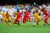 Australia's forward Jamie Maclaren, second right, attempts a shoot past Jordan's defender Anas Bani Yaseen, second left, during the AFC Asian Cup group B soccer match between Australia and Jordan at Hazza bin Zayed stadium in Al Ain, United Arab Emirates, Sunday, Jan. 6, 2019. (AP Photo/Hassan Ammar)