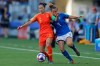 China's Wu Haiyan, left, vies for the ball with Italy's Aurora Galli during the Women's World Cup round of 16 soccer match between Italy and China at Stade de la Mosson in Montpellier, France, Tuesday, June 25, 2019. (AP Photo/Claude Paris)