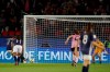 Argentina's Florencia Bonsegundo, left, shoots a penalty kick to score an equaliser goal during the Women's World Cup Group D soccer match between Scotland and Argentina at Parc des Princes in Paris, France, Wednesday, June 19, 2019. Bonsegundo scored in the extra time and the match ended in a 3-3 draw. (AP Photo/Alessandra Tarantino)