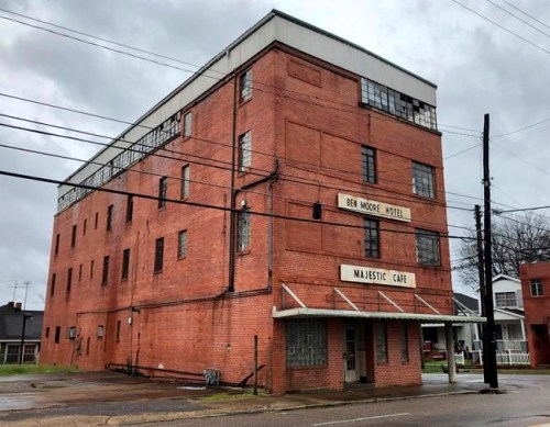 This Feb. 12, 2019 photo shows the exterior of the old Ben Moore Hotel, once mentioned in the 