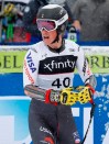 FILE - In this Dec. 1, 2018 file photo, United States' River Radamus reacts after finishing a World Cup men's super-G skiing race in Beaver Creek, Colo. Radamus has a name that screams summer and a game that's meant for winter. The 21-year-old American recently won two gold medals at the world junior championships in Italy. He's part of the next wave of American racers ready to make some waves. (AP Photo/John Locher, File)