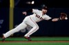 San Francisco Giants third baseman Evan Longoria fields a ground-out by San Diego Padres' Hunter Renfroe during the fourth inning of a baseball game in San Francisco, Monday, April 8, 2019. (AP Photo/Jeff Chiu)