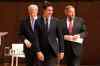 THE CANADIAN PRESS / Fred Thornhill
Liberal Leader Justin Trudeau, left to right, Conservative Leader Stephen Harper and NDP Leader Tom Mulcair leave the stage following the Munk Debate on Canada's foreign policy in Toronto, on Monday, Sept. 28, 2015.