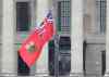 JOE BRYKSA / WINNIPEG FREE PRESS
Flags are at half-mast at the Manitoba Legislature Thursday to honour former Premier Howard Pawley who died at the age of 81.