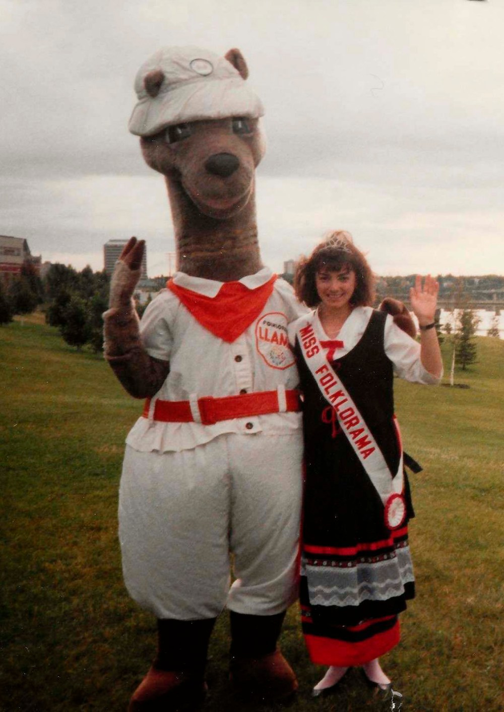 Folklorama Llama with Miss Folklorama '88 Debbie Guenette from the France pavilion. (Folklorama)