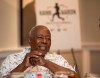 Hank Aaron answers questions from the crowd during the Hank Aaron Invitational at SunTrust Park in Atlanta, Aug. 2, 2019. (Steve Schaefer/Atlanta Journal-Constitution via AP)