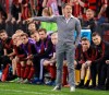 Atlanta United coach Frank De Boer gestures in front of the bench during the team's CONCACAF Champions League soccer match against Herediano on Thursday, Feb. 28, 2018, in Kennesaw, Ga. (Curtis Compton/Atlanta Journal Constitution via AP)