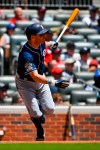 San Diego Padres' Ian Kinsler watches his one-run RBI line drive double to left field during the fifth inning of a baseball game against the Atlanta Braves, Thursday, May 2, 2019 in Atlanta. (AP Photo/John Amis)