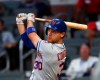 New York Mets' Michael Conforto drives in a run with a double in the third inning of a baseball game against the Atlanta Braves Tuesday, June 18, 2019, in Atlanta. (AP Photo/John Bazemore)