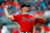 Atlanta Braves starting pitcher Mike Soroka works against the Los Angeles Dodgers in the first inning of a baseball game Friday, Aug. 16, 2019, in Atlanta. (AP Photo/John Bazemore)