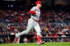 Philadelphia Phillies' Rhys Hoskins runs to first base after hitting a two-run home run during the fourth inning of the team's baseball game against the Atlanta Braves on Tuesday, Sept. 17, 2019, in Atlanta. (AP Photo/John Bazemore)