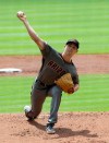 Arizona Diamondbacks Luke Weaver throws against the Atlanta Braves during the first inning of a baseball game Thursday, April 18, 2019, in Atlanta. (AP Photo/Tami Chappell)