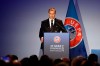 UEFA President Aleksander Ceferin delivers his speech during the 43rd UEFA congress in Rome, Thursday, Feb. 7, 2019. As the only candidate for election, FIFA President Gianni Infantino is set to serve four more years as the leader of soccer's governing body. (AP Photo/Gregorio Borgia)