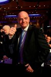 FIFA President Gianni Infantino gives the thumbs up to photographers as he arrives on the occession of the 43rd UEFA congress in Rome, Thursday, Feb. 7, 2019. As the only candidate for election, Infantino is set to serve four more years as the leader of soccer's governing body. (AP Photo/Gregorio Borgia)