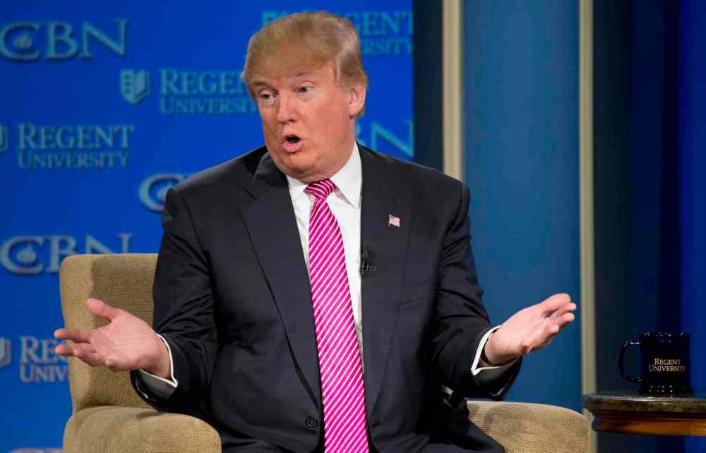 STEVE HELBER / THE ASSOCIATED PRESS
Donald Trump speaks at Regent University in Virginia Beach, Va., Wednesday.