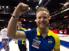 Sweden skip Niklas Edin celebrates their victory over Norway in the men's world curling championships gold medal game in Halifax on Sunday, April 5, 2015. THE CANADIAN PRESS/Andrew Vaughan