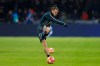 Real midfielder Gareth Bale shoots the ball as warming up during the first leg, round of sixteen, Champions League soccer match between Ajax and Real Madrid at the Johan Cruyff ArenA in Amsterdam, Netherlands, Wednesday Feb. 13, 2019. (AP Photo/Peter Dejong)