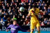 Barcelona's Luis Suarez, right, scores his side's opening goal during a Spanish La Liga soccer match between Leganes and FC Barcelona at the Butarque stadium in Madrid, Spain, Saturday Nov. 23, 2019. (AP Photo/Paul White)