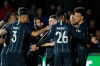 Manchester City's Leroy Sane, right, celebrates with his teammates after scoring his side's opening goal during the English FA Cup fifth round soccer match between Newport County and Manchester City at Rodney Parade stadium in Newport, Wales, Saturday, Feb. 16, 2019. (AP Photo/Frank Augstein)