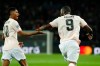Manchester United's Romelu Lukaku, right, celebrates with his teammate Marcus Rashford after scoring his side's second goal during the Champions League round of 16, 2nd leg, soccer match between Paris Saint Germain and Manchester United at the Parc des Princes stadium in Paris, France, Wednesday, March. 6, 2019. (AP Photo/Thibault Camus)