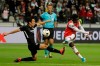 Arsenal's Bukayo Saka, right, scores his side's second goal during the Europa League Group F soccer match between Eintracht Frankfurt and Arsenal in the Commerzbank Arena in Frankfurt, Germany, Thursday, Sept. 19, 2019. (AP Photo/Michael Probst)