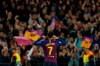 Barcelona forward Philippe Coutinho gestures after scoring his side's third goal during the Champions League quarterfinal, second leg, soccer match between FC Barcelona and Manchester United at the Camp Nou stadium in Barcelona, Spain, Tuesday, April 16, 2019. (AP Photo/Joan Monfort)