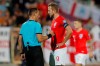 England's Harry Kane, right, speaks with Referee Ivan Bebek during the Euro 2020 group A qualifying soccer match between Bulgaria and England, at the Vasil Levski national stadium, in Sofia, Bulgaria, Monday, Oct. 14, 2019. (AP Photo/Vadim Ghirda)