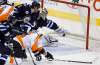 TREVOR HAGAN / THE CANADIAN PRESS ARCHIVES 
Winnipeg goaltender Ondrej Pavelec made his share of spectacular saves last season. None was better than this rob-job on Philly’s Jakub Voracek. Everyone is still waiting for his first big stop since last spring.