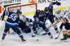 JOHN WOODS / WINNIPEG FREE PRESS
Winnipeg Jets goaltender Laurent Brossoit (30) keeps his eye on the puck as Vegas Golden Knights attacks during third period NHL action in Winnipeg on Tuesday, January 15, 2019.