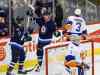 THE CANADIAN PRESS/John Woods
Winnipeg Jets' Nikolaj Ehlers (27) and Mark Scheifele (55) celebrate Scheifele's goal against New York Islanders goaltender Thomas Greiss (1) and Travis Hamonic (3) during first period NHL action in Winnipeg on Thursday, March 3, 2016.