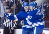 Darren Calabrese / The Canadian Press 
Toronto Maple Leafs' Olli Jokinen (left) and James van Riemsdyk celebrate the Maple Leafs' overtime win.
