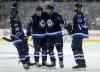 THE CANADIAN PRESS/Trevor Hagan
Winnipeg Jets' Nic Petan (38), Andrew Copp (51), Ben Chiarot (7) and Jay Harrison (23) celebrate after Chiarot scored against the Edmonton Oilers during second period pre-season NHL hockey action in Winnipeg, Friday, September 25, 2015.