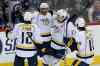 Trevor Hagan / THE CANADIAN PRESS
Predators Mike Fisher (left), Seth Jones, Patric Hornqvist and Michael Del Zotto celebrate Jones' first-period goal against the Jets at the MTS Centre Tuesday night.