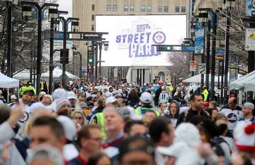 CP
The Winnipeg White Out street Party outside Bell MTS Place prior to prior to the Winnipeg Jets versus Nashville Predators NHL playoff game in Winnipeg, Tuesday, May 1, 2018. THE CANADIAN PRESS/Trevor HaganCANADIAN PRESS/Trevor Hagan
