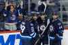 THE CANADIAN PRESS/John Woods
Winnipeg Jets' Patrik Laine, Mathieu Perreault, Bryan Little and Josh Morrissey celebrate Perreault's game-winning goal on the Ottawa Senators in the third period in Winnipeg on Saturday.