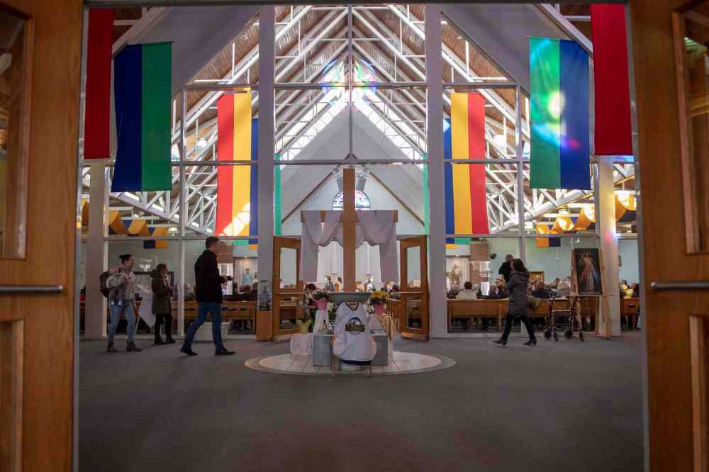 CP
LIAM RICHARDS / THE CANADIAN PRESS
A Humboldt Broncos jersey is displayed in the entrance during morning mass at St. Augustine Church in Humboldt, Sask., on Sunday, April 8, 2018. Fifteen people travelling with the Humboldt Broncos SJHL hockey team are dead, and many injured when their bus was collided with a semi-trailer 30 kilometres north of Tisdale, Sask.