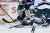JOHN WOODS / WINNIPEG FREE PRESS 
Jets goaltender Michael Hutchinson stymies Minnesota Wild’s Erik Haula during a goal-mouth scramble Tuesday night.