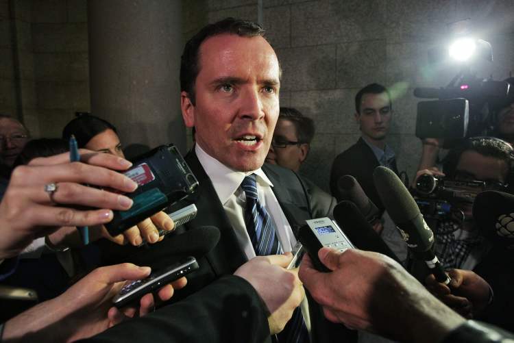 Mike Deal / Winnipeg Free Press
Leader of the opposition, Hugh McFadyen, talks to the media after the NDP government tables its 2012 budget on Tuesday.