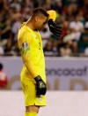 United States goalie Zack Steffen wipes his face during the second half of the CONCACAF Gold Cup final match against Mexico at Soldier Field in Chicago, Sunday, July 7, 2019. (AP Photo/Nam Y. Huh)