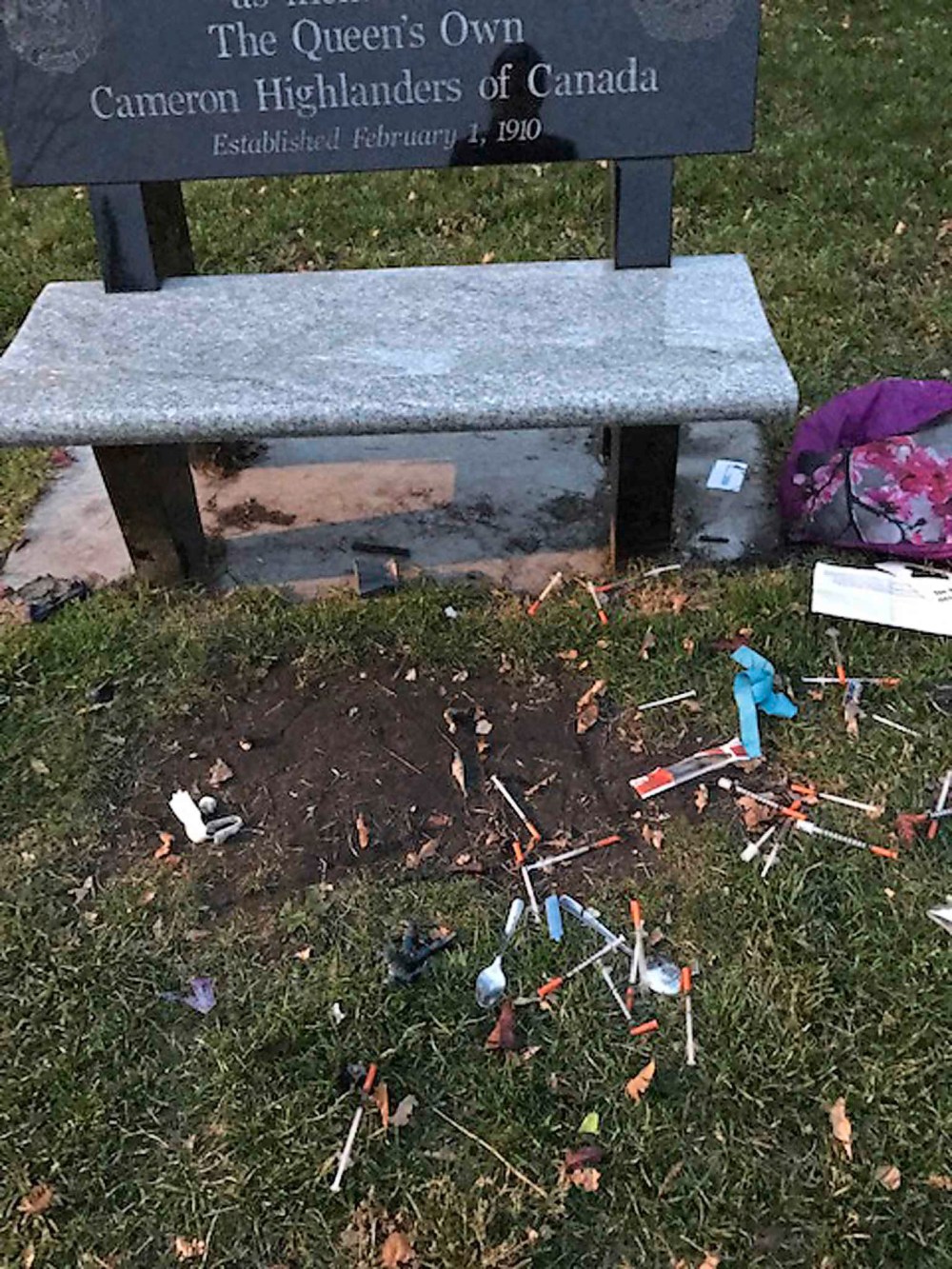 SUPPLIED
A pile of drug paraphernalia was found a Vimy Ridge Park on Tuesday morning.