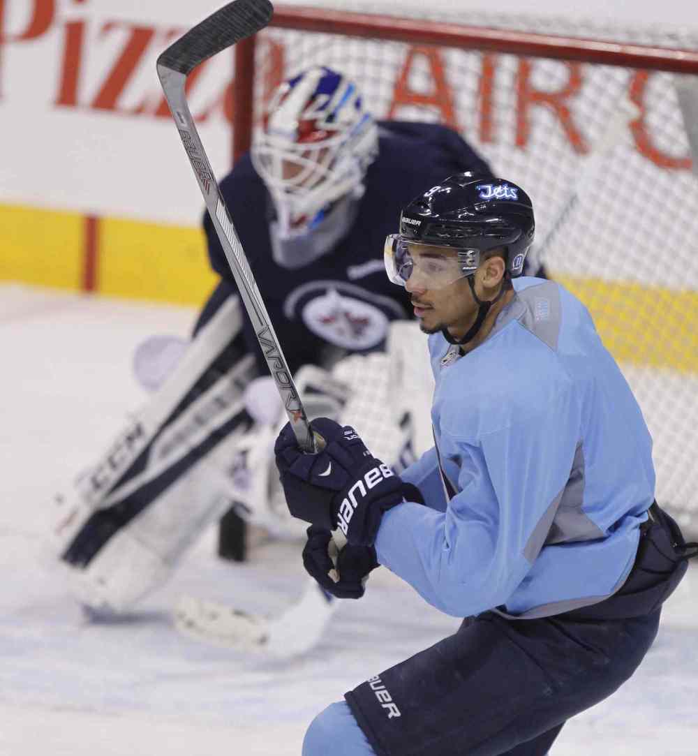 WAYNE GLOWACKI / WINNIPEG FREE PRESS
Winnipeg Jets left winger Evander Kane takes part in the team's practice Wednesday at the MTS Centre after being out with an injury.