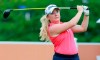 Bronte Law, of England, hits her tee shot from the ninth tee during the final round of the Indy Women in Tech Championship golf tournament, Sunday, Sept. 29, 2019, in Indianapolis. (AP Photo/R Brent Smith)